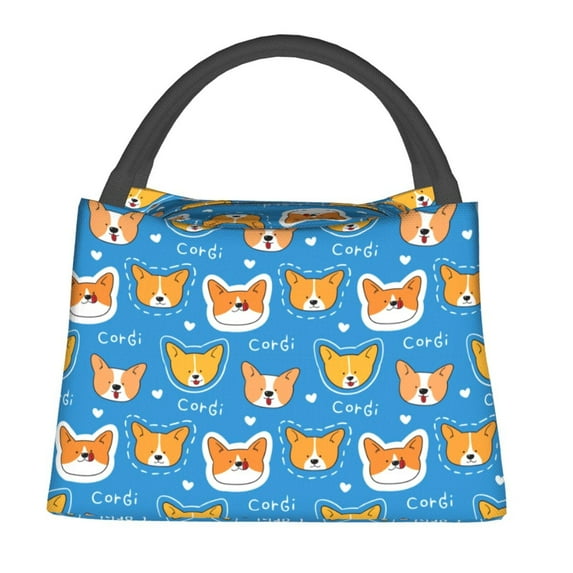 Yiaed Corgi Dog Face Print Lunch box lunch bag Portable Insulated Lunch Box for Women Men Cooler Tote Bag with Front Pocket for Work Picnic Travel