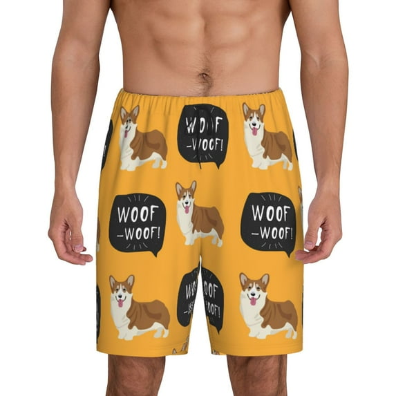 Yiaed Corgi for Men's Soft Sleep Pajama Short Lounging Pajama Shorts-Small