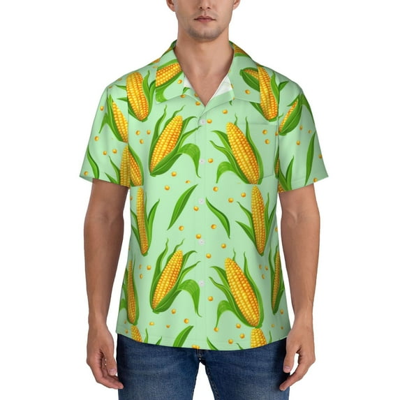 Yiaed Corn 7 Print Hawaiian Shirt for Men Short Sleeve Button Down Shirts Beach Shirts for Men-Large