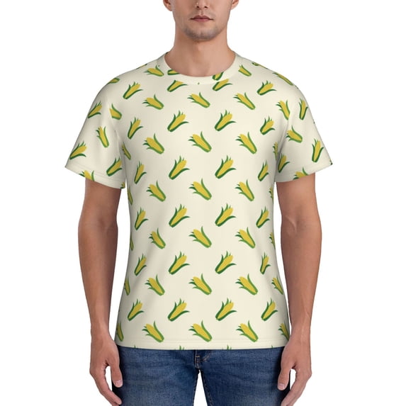 Yiaed Corn Print Mens Short Sleeve Tight Fit T-Shirt, Crewneck Casual Tee-Small