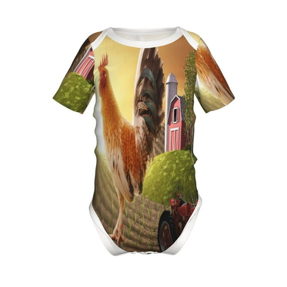 Yiaed Country Farm Morning Rooster Print Infant Climbing Short Sleeve Onesie One-Piece Baby Bodysuit Clothes 0-12 Months -9M