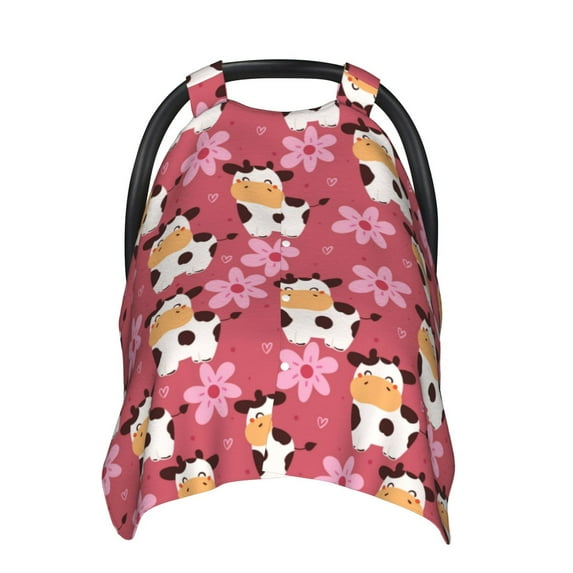 Yiaed Cow And Flower Print Baby Car Seat Canopy Carrier Cover, Breathable Nursing Cover for Breastfeeding,Multi-Use Infant Carseat Stroller Cover