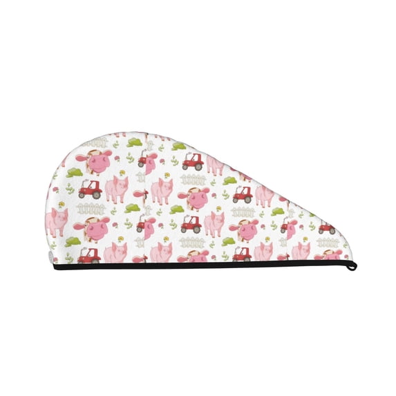 Yiaed Cow And Pig Print Hair Cap with Button,Coral Fleece Hair Towel Wrap for Women Wet Hair,Quick Dry Turban for Wet Hair Long Thick Hair