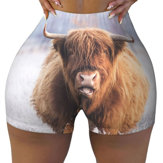 Yiaed Cow Print Women's Athletic Shorts Running Shorts Sporty Short High Waisted Elastic Workout Shorts for Yoga Gym Running & Sports -Medium