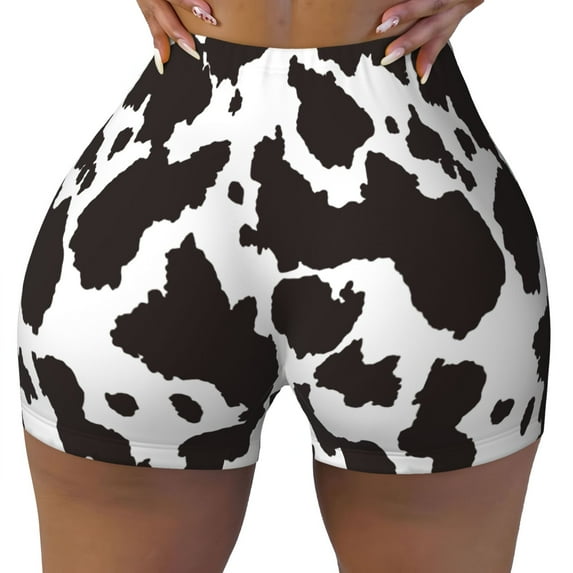 Yiaed Cow Skin 2 Print Women's Athletic Shorts Running Shorts Sporty Short High Waisted Elastic Workout Shorts for Yoga Gym Running & Sports -Large