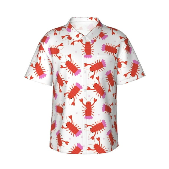 Yiaed Crayfish And Hearts Print Hawaiian Shirt for Men Short Sleeve Button Down Shirts Beach Shirts for Men,Medium