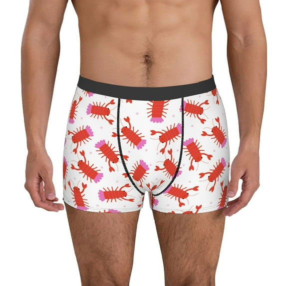 Yiaed Crayfish And Hearts Print Men's Soft Cotton Boxer Shorts Breathable Boxers Underwear Moisture-Wicking Underwear Stretch Boxer Briefs for Man-X-Large