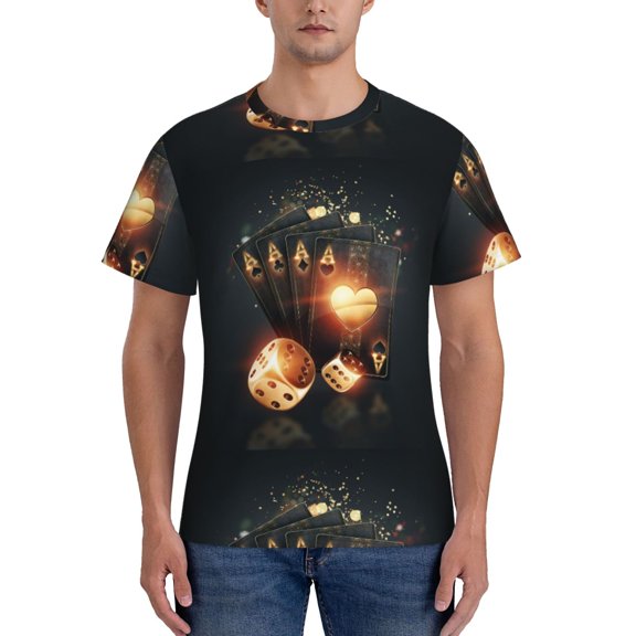 Yiaed Creative Poker Print Mens Short Sleeve Tight Fit T-Shirt, Crewneck Casual Tee-X-Large