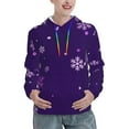 thumbnail image 1 of Yiaed Crystal Purple Snowflake Print Womens Casual Hoodies Crew Neck Long Sleeve Sweatshirts With Pocket Pullover Tops Women's Hooded Sweatshirt-Large, 1 of 5