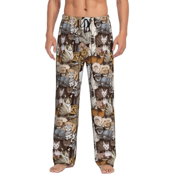 Yiaed Cut Cats Print Men's Lounge Pants, Loose PJ Bottoms, Long Pajama Pants for Men-Medium