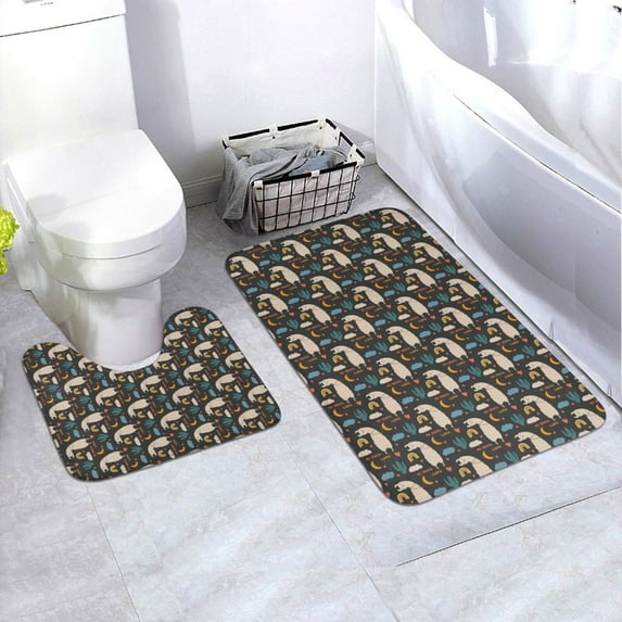 Yiaed Cute Alpaca Print Bathroom Mat Set 2 Pieces Mat Anti-Skid Pad Ultra Soft and Absorbent Bathroom Bath Mat Contour Bath Rugs for Toilet Base