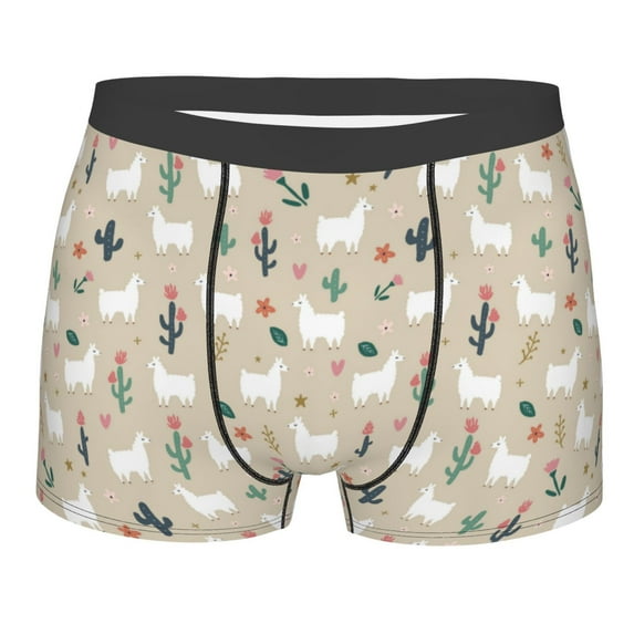 Yiaed Cute Alpaca Print Men's Soft Cotton Boxer Shorts Breathable Boxers Underwear Moisture-Wicking Underwear Stretch Boxer Briefs for Man-Small