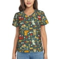 thumbnail image 1 of Yiaed Cute Animal Forest Print Women's T Shirt V-Neck Short Sleeve Shirt Casual Breathable Tee Summer Tops-3X-Large, 1 of 5