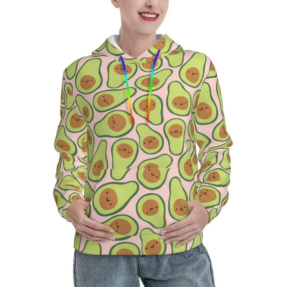 Yiaed Cute Avocado Print Womens Casual Hoodies Crew Neck Long Sleeve Sweatshirts With Pocket Pullover Tops Women's Hooded Sweatshirt-XX-Large