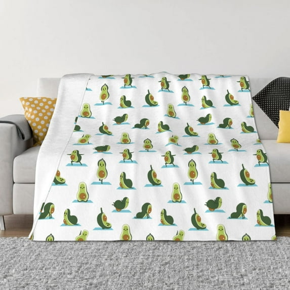 Yiaed Cute Avocado Yoga Print Blanket Throw Blanket Soft Cozy Flannel Blanket for Home Bed Sofa Couch Chair-50"x40"