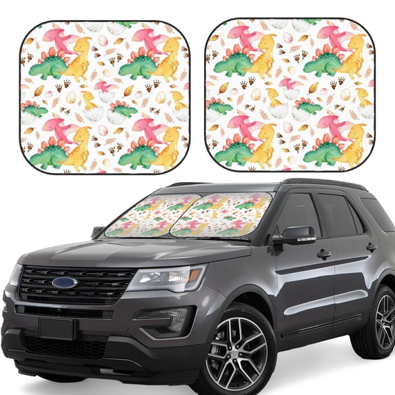 Yiaed Cute Baby Dinosaurs Print Car Front Windshield Sun Shade,Foldable Anti-UV Car Sunshade for Front Window for Most Vehicles-Large