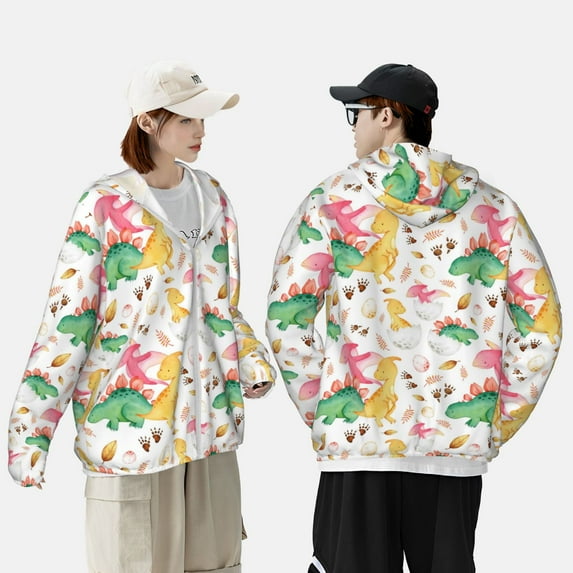 Yiaed Cute Baby Dinosaurs Print Sun Shirts UPF 50+ Protection Hoodie Rash Guard Shirt UV Shirt Long Sleeve Fishing Outdoor Lightweightase-Large