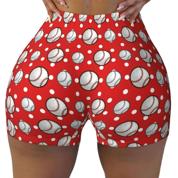 Yiaed Cute Baseball Print Women's Athletic Shorts Running Shorts Sporty Short High Waisted Elastic Workout Shorts for Yoga Gym Running & Sports -X-Large