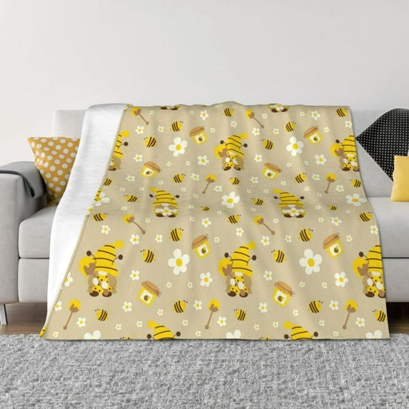Yiaed Cute Bee Gnomes Print Blanket Throw Blanket Soft Cozy Flannel Blanket for Home Bed Sofa Couch Chair-80"x60"
