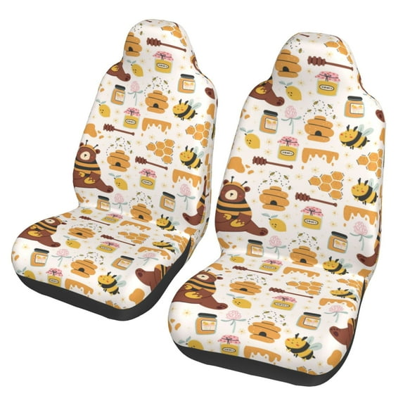 Yiaed Cute Bee Honey Jar Hive Bear Print Car Seat Covers,Universal Auto Seats Protector Fits for Car,SUV Sedan,Truck,Automotive Seat Covers & Accessories(Two packs)