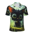 thumbnail image 1 of Yiaed Cute Big-Eyed Black CatPrint Men's Short Sleeve Polo Shirt,Golf Polo for Men Three-Button Golf Shirt Athletic Casual Collared T-Shirt- X-Large, 1 of 7