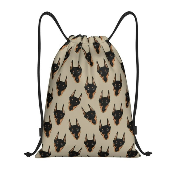 Yiaed Cute Black Dog Print Drawstring Bags Drawstring Backpack Bulk String Back Pack Gym Sport Bag-Medium