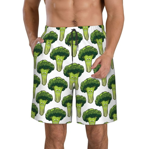 Yiaed Cute Broccoli Print Men's Swim Trunks with Lining Quick Dry Sports Shorts Beach Shorts Boardshorts-XX-Large