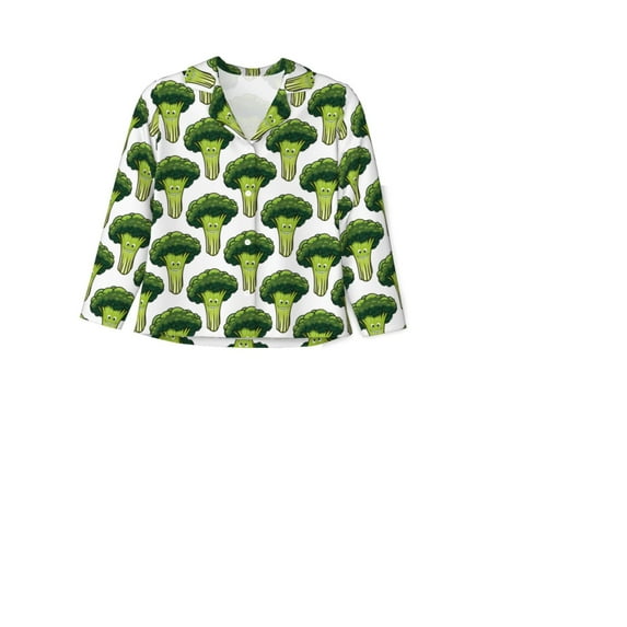 Yiaed Cute Broccoli Print Pajamas Women's Long Sleeve Sleepwear Soft Button Down Loungewear Pjs Lounge Set Nightwear Womens Pajama Pants-XX-Large