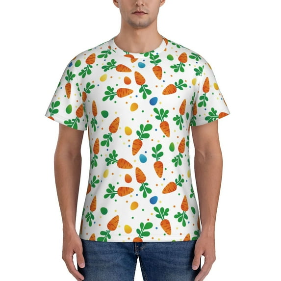 Yiaed Cute Carrot Print Mens Short Sleeve Tight Fit T-Shirt, Crewneck Casual Tee-X-Large