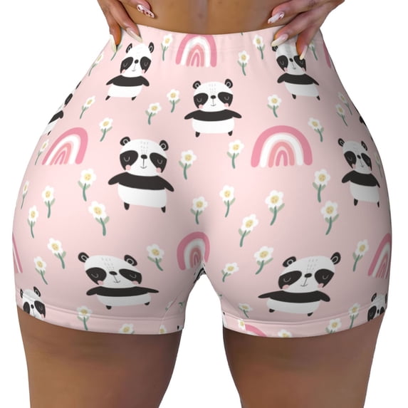 Yiaed Cute Cartoon Panda Print Women's Athletic Shorts Running Shorts Sporty Short High Waisted Elastic Workout Shorts for Yoga Gym Running & Sports -Large