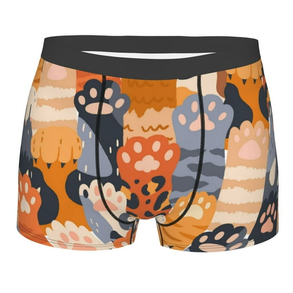 Yiaed Cute Cat Paw Print Men's Soft Cotton Boxer Shorts Breathable Boxers Underwear Moisture-Wicking Underwear Stretch Boxer Briefs for Man-Small