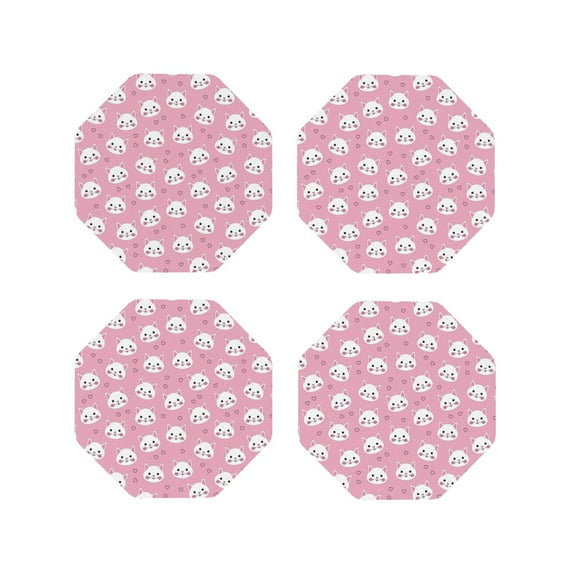 Yiaed Cute Cat Print Leather Coasters for Drinks - Cup Coasters Coffee Table Kitchen Table Bar, Home & Office Gifts Handmade Drink Coasters-Octagon