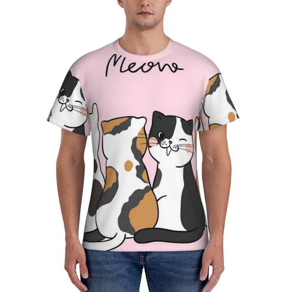 Yiaed Cute Cats Print Mens Short Sleeve Tight Fit T-Shirt, Crewneck Casual Tee-Medium