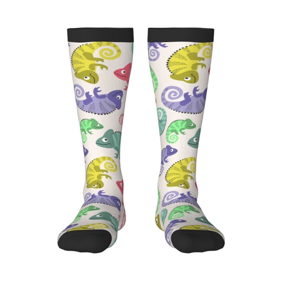 Yiaed Cute Chameleons Print Great elasticity Adult Stockings Sports socks for Men and Women