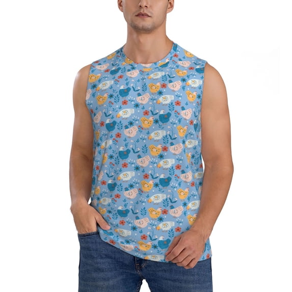 Yiaed Cute Chickens and Flowers Print Men's Singlet Vests Summer Running Muscle Tank Tops Gym Undershirt Round Neck Sleeveless for man