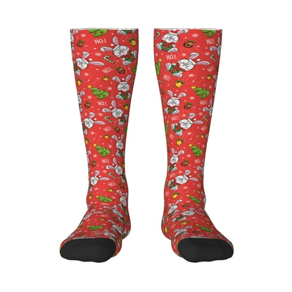 Yiaed Cute Christmas Bunny Print Great elasticity Adult Stockings Sports socks for Men and Women