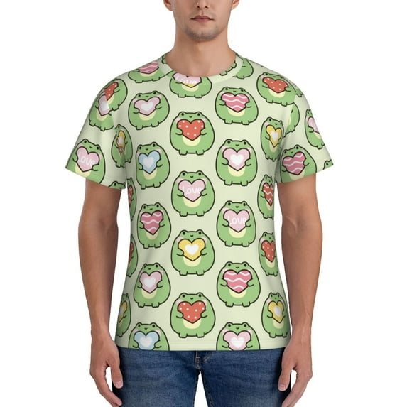 Yiaed Cute Chubby Frog Print Mens Short Sleeve Tight Fit T-Shirt, Crewneck Casual Tee-Small