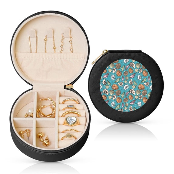 Yiaed Cute Conch Print Travel Jewelry Case Bridesmaid Gift Boxes Jewelry Travel Organizer Small Round Jewelry Box Mini Storage-Black