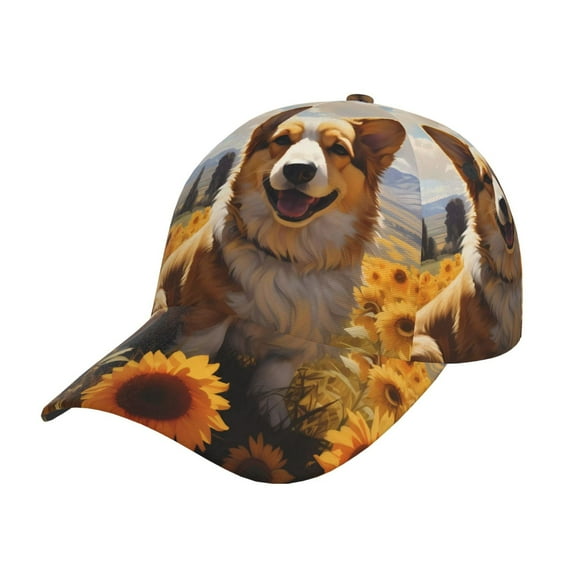 Yiaed Cute Corgi Sunflower Print Cap Adjustable Size for Running Workouts and Outdoor Activities All Seasons