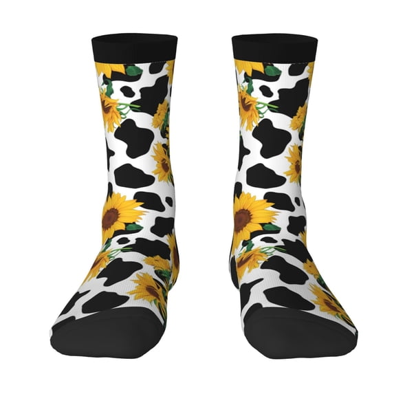 Yiaed Cute Cow Print Sunflower A Print Great elasticity Crew Socks Sports socks for Men and Women
