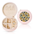 thumbnail image 1 of Yiaed Cute Cow Print Sunflower D Print Travel Jewelry Case Bridesmaid Gift Boxes Jewelry Travel Organizer Small Round Jewelry Box Mini Storage-Pink, 1 of 7