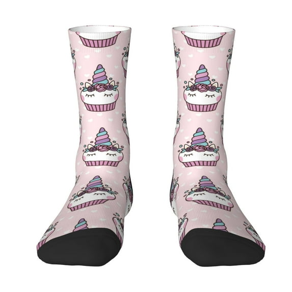 Yiaed Cute Cupcake Print Great elasticity Crew Socks Sports socks for Men and Women