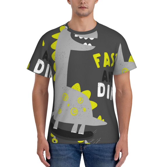 Yiaed Cute Dinosaur Print Mens Short Sleeve Tight Fit T-Shirt, Crewneck Casual Tee-3X-Large