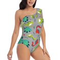 thumbnail image 1 of Yiaed Cute Dinosaur Print Women One Piece Swimsuits Tummy Control One Shoulder Bathing Suits Pattern Ruffle Swimwear-X-Large, 1 of 8