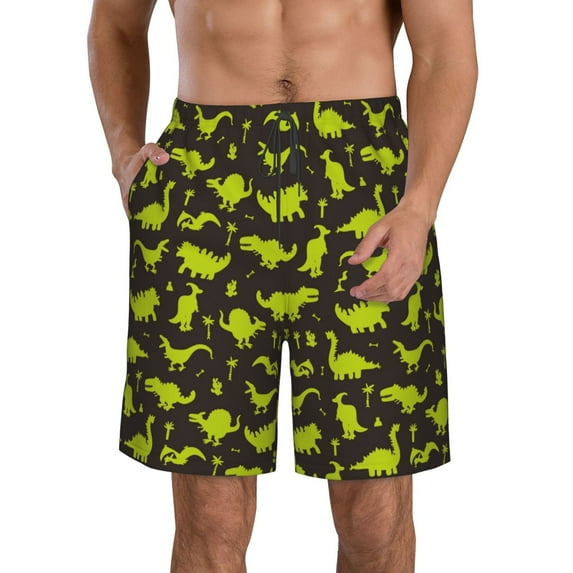 Yiaed Cute Dinosaurs (2) Print Men's Swim Trunks with Lining Quick Dry Sports Shorts Beach Shorts Boardshorts-XX-Large