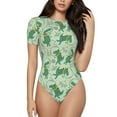 thumbnail image 1 of Yiaed Cute Dinosaurs in Space Print Women's Waist-Cinching Short-Sleeved Onesie,Elastic Onesiet,Snaps At Bottom,Easy To Put On And Take Off for Wome Bodysuit -Large, 1 of 8