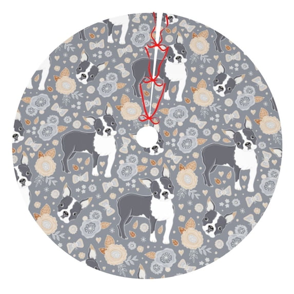 Yiaed Cute Dog And Flowers Print Christmas Tree Skirt , Tree SkirtsTree Mat for Christmas Winter Holiday Indoor Decorations-30"