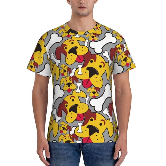 Yiaed Cute Dog Print Mens Short Sleeve Tight Fit T-Shirt, Crewneck Casual Tee-Medium