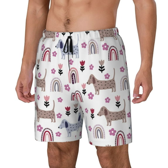 Yiaed Cute Dog Print Mens Swim Trunks Bathing Suit Compression Liner Beach Swim Shorts Swimwear Quick Dry Zipper Pocket No-Chafing Board Short-Small