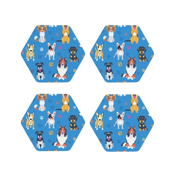 Yiaed Cute Dogs Print Leather Coasters for Drinks - Cup Coasters Coffee Table Kitchen Table Bar, Home & Office Gifts Handmade Drink Coasters-Hexagon